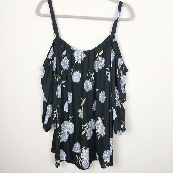 TORRID | Cold Shoulder Black & Blue Floral Georgette Top Women’s Size 3 (3X) - Picture 4 of 12